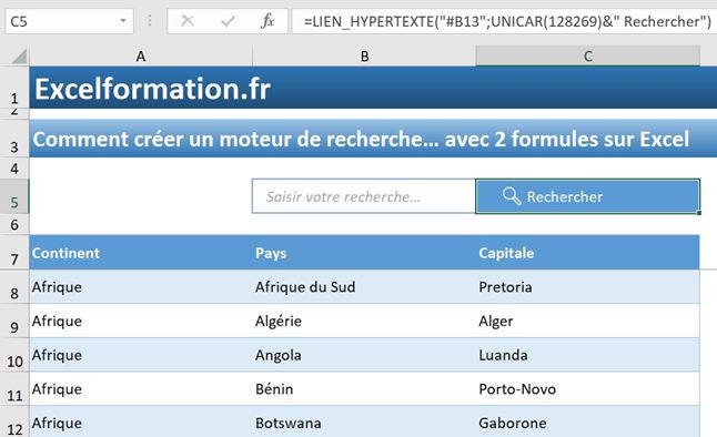 Excel formation - moteur de recherche 2 fonctions - 03