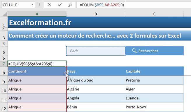 Excel formation - moteur de recherche 2 fonctions - 06