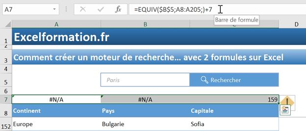 Excel formation - moteur de recherche 2 fonctions - 11