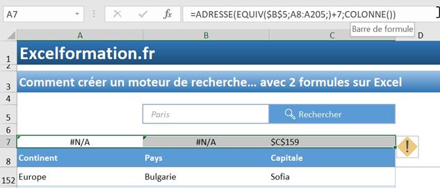 Excel formation - moteur de recherche 2 fonctions - 12