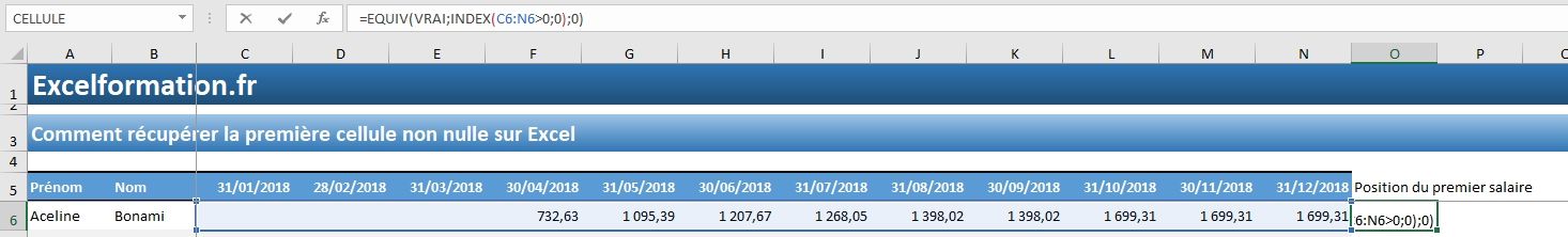 Excel formation - Première cellule non nulle - 02