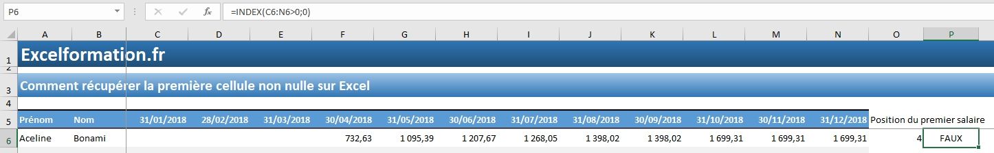 Excel formation - Première cellule non nulle - 03