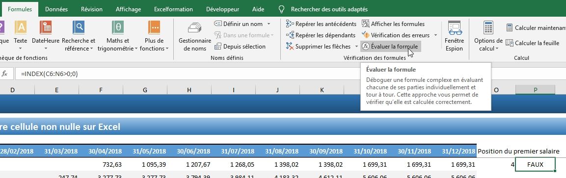 Excel formation - Première cellule non nulle - 04