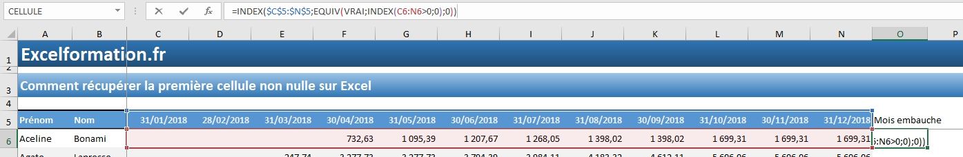 Excel formation - Première cellule non nulle - 07