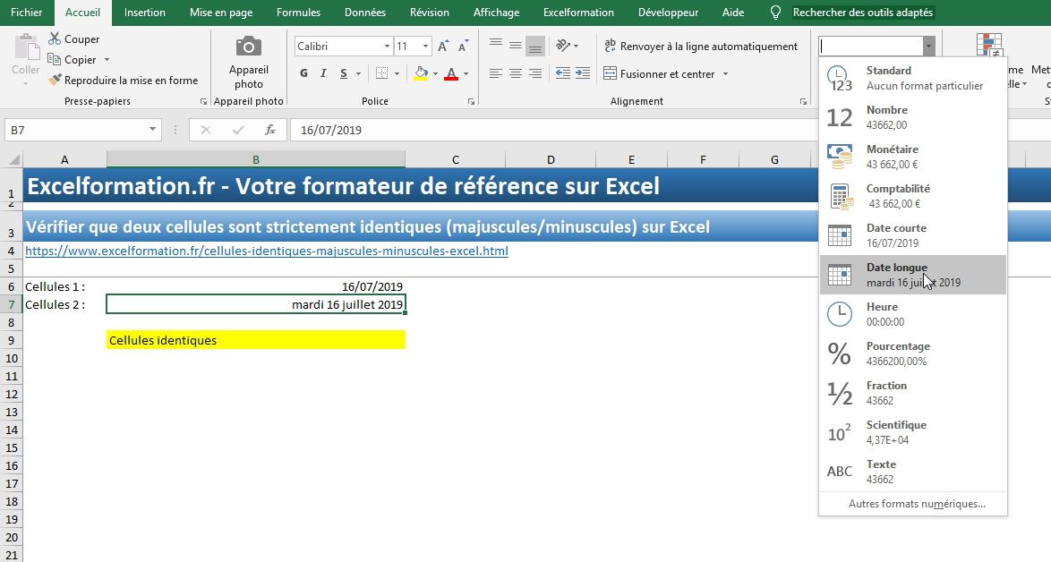 Excel formation - Cellules identiques - 10