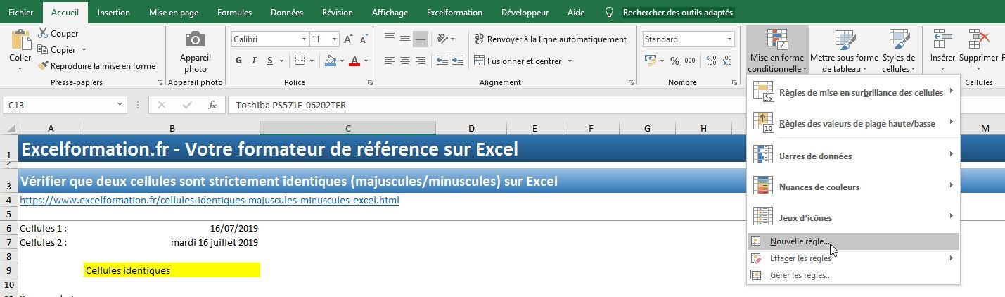 Excel formation - Cellules identiques - 13