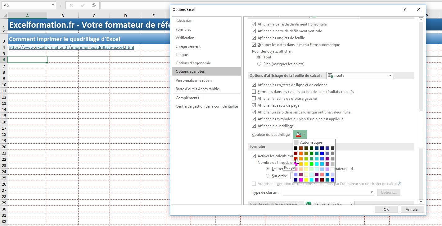 Excel formation - Comment imprimer le quadrillage d'Excel - 02