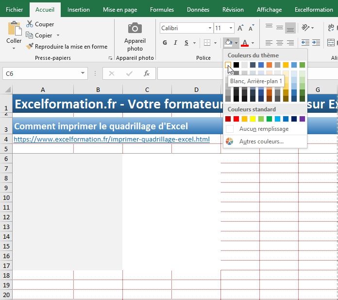 Excel formation - Comment imprimer le quadrillage d'Excel - 04