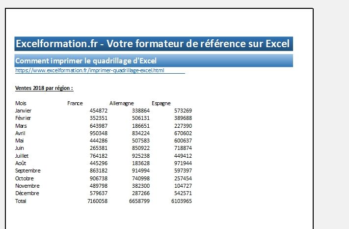 Excel formation - Comment imprimer le quadrillage d'Excel - 06