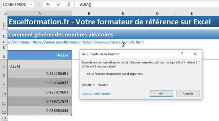 Excel formation - Créer des nombres aleatoires - 01