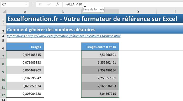 Excel formation - Créer des nombres aleatoires - 02