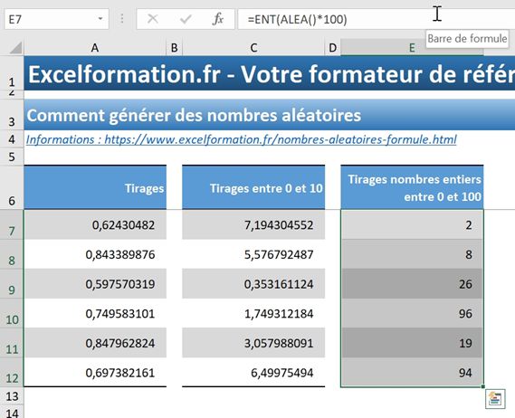 Excel formation - Créer des nombres aleatoires - 03