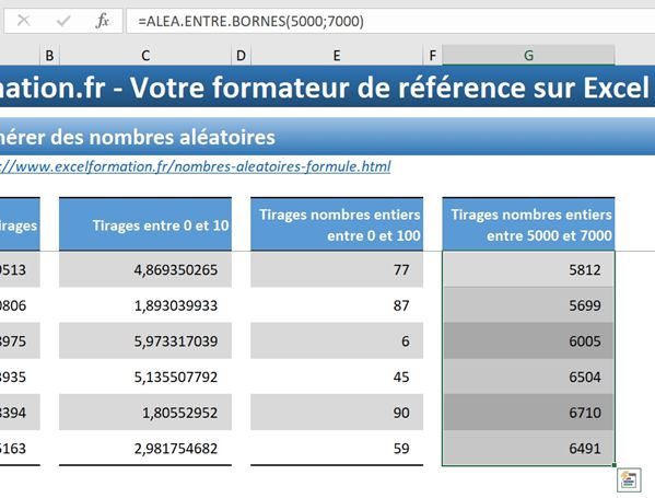 Excel formation - Créer des nombres aleatoires - 05