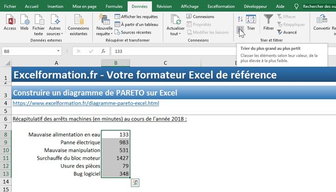 Excel formation - diagramme de PARETO - 06