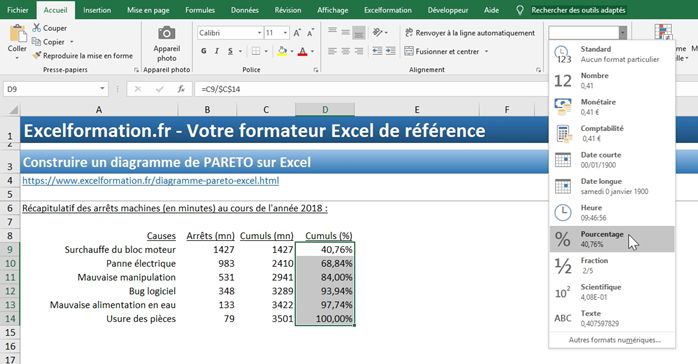 Excel formation - diagramme de PARETO - 16