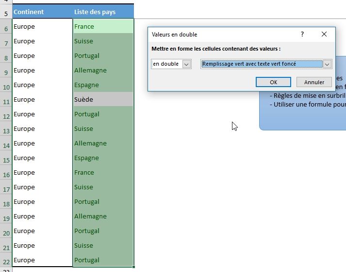 Excel formation - Identifier les doublons - 05