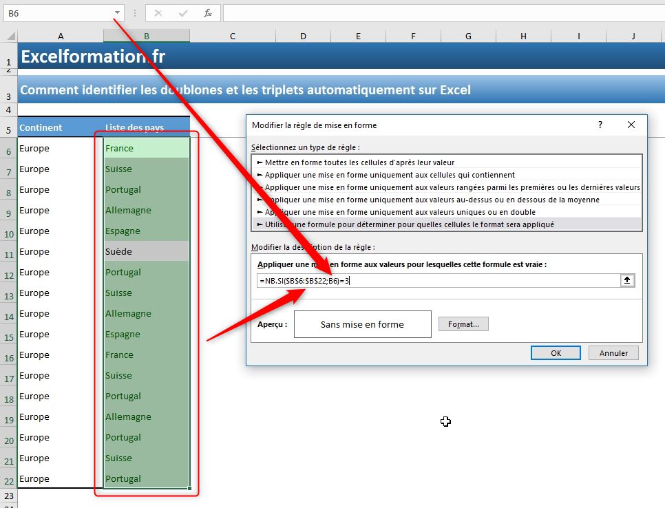 Excel formation - Identifier les doublons - 10