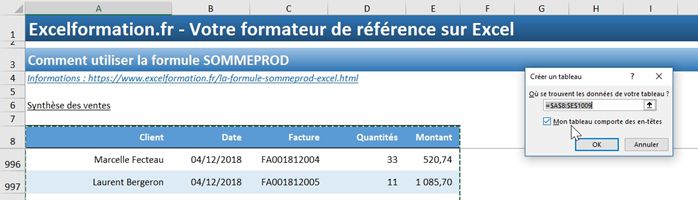 Excel formation - La fonction SOMMEPROD étendue - 03