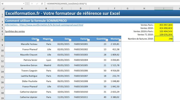 Excel formation - La fonction SOMMEPROD étendue - 10