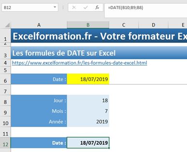 Excel formation - Les formules DATE MOIS JOUR - 03