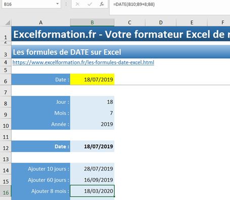 Excel formation - Les formules DATE MOIS JOUR - 06