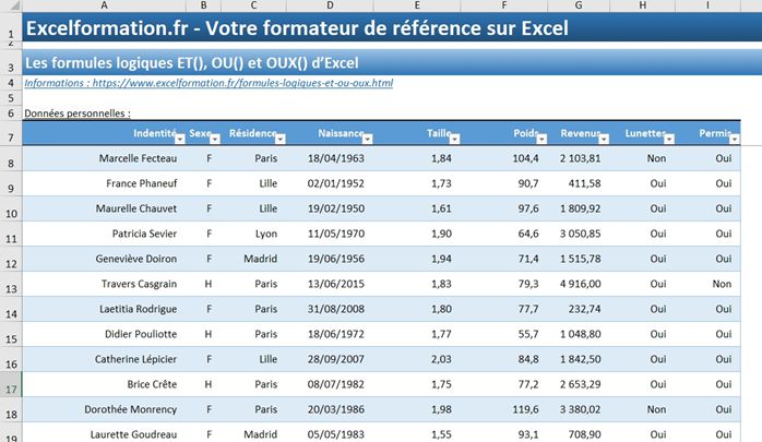 Excel formation - Les opérateurs ET, OU et OUX - 06