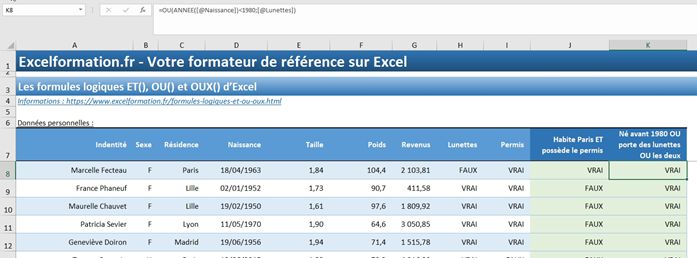 Excel formation - Les opérateurs ET, OU et OUX - 10