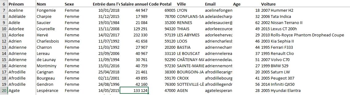 Excel formation - Sélection cellules visibles - 01