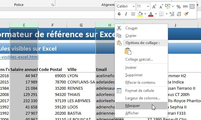 Excel formation - Sélection cellules visibles - 02