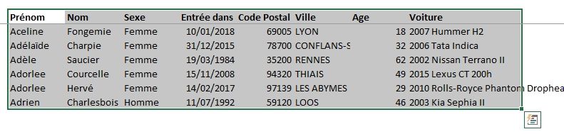 Excel formation - Sélection cellules visibles - 09