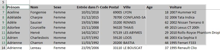 Excel formation - Sélection cellules visibles - 11