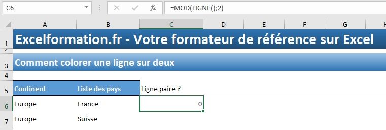 Excel formation - Surligner une ligne sur deux sur Excel - 02