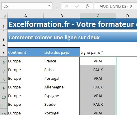 Excel formation - Surligner une ligne sur deux sur Excel - 04