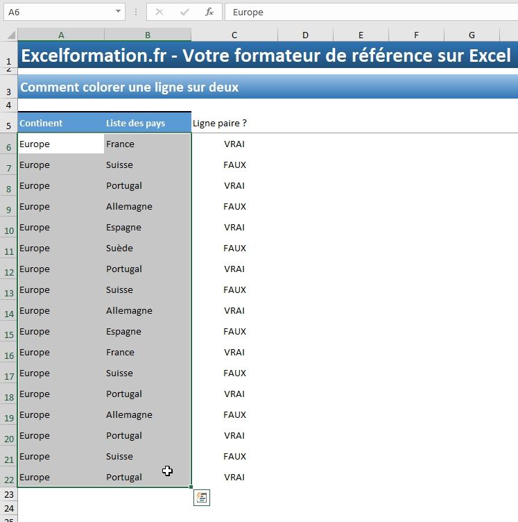 Excel formation - Surligner une ligne sur deux sur Excel - 05