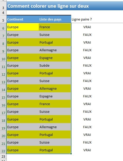 Excel formation - Surligner une ligne sur deux sur Excel - 09