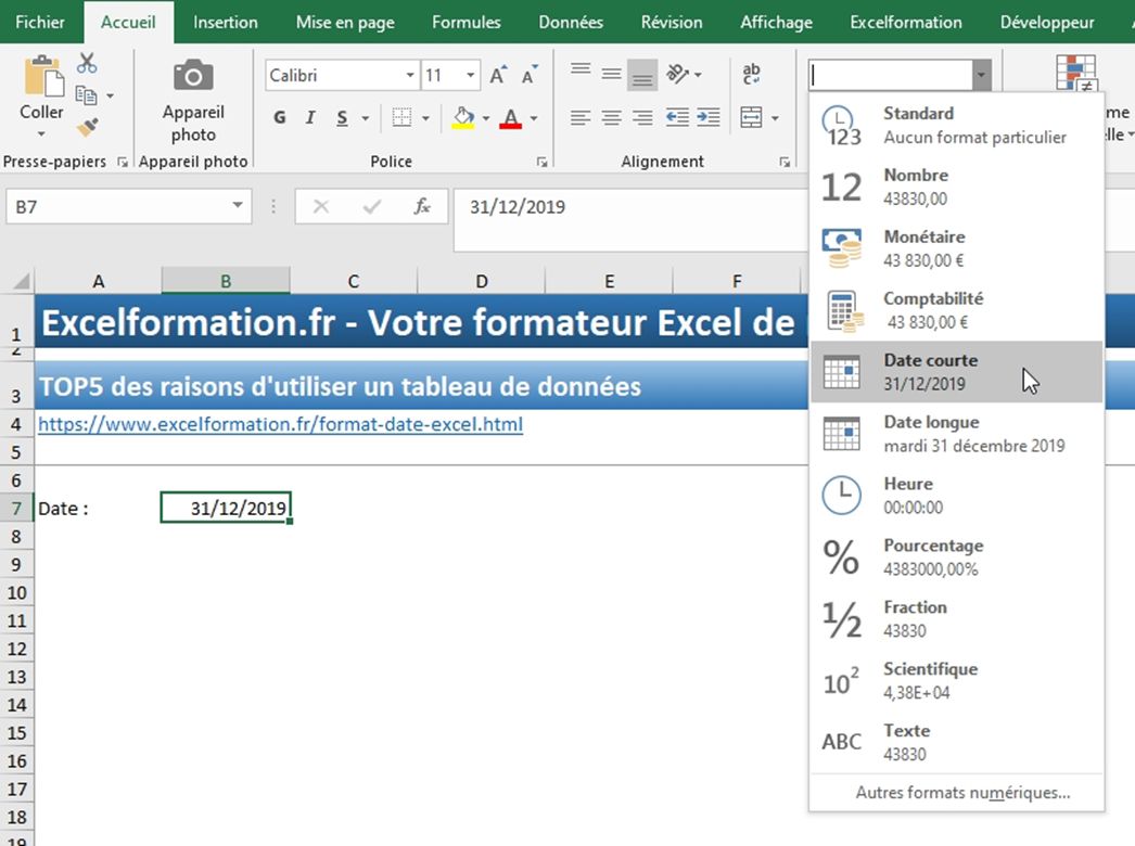 Excel formation - Dates04 Changer format date - 03