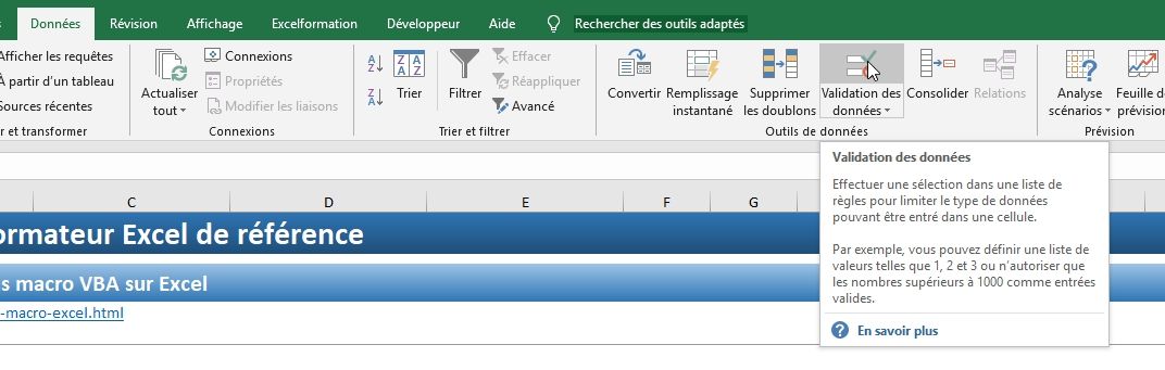 Excel formation - 018 Contrôler saisie sans macro - 03