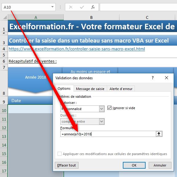 Excel formation - 018 Contrôler saisie sans macro - 05