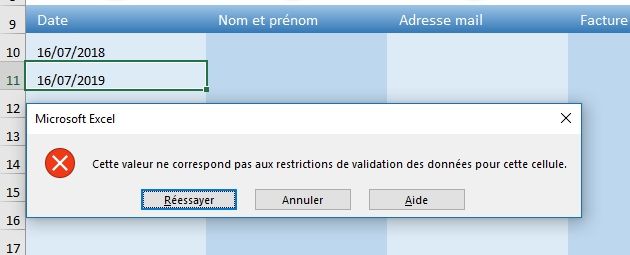 Excel formation - 018 Contrôler saisie sans macro - 07