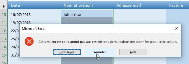 Excel formation - 018 Contrôler saisie sans macro - 11