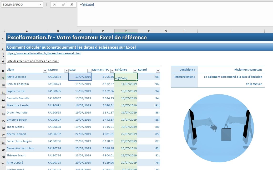 Excel formation - 035 Calcul date échéance - 02