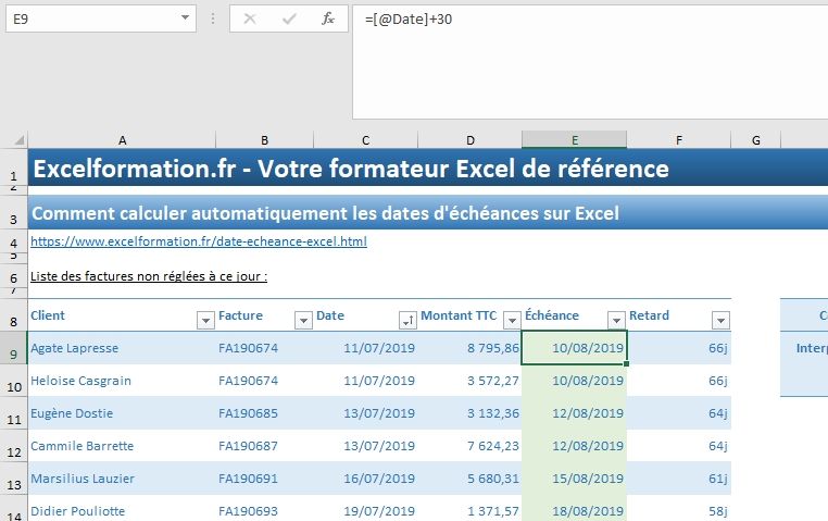 Excel formation - 035 Calcul date échéance - 03