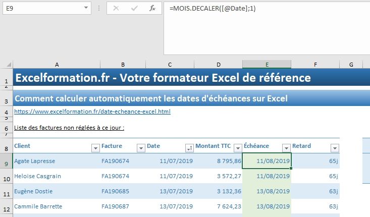 Excel formation - 035 Calcul date échéance - 05