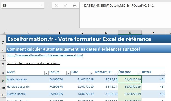 Excel formation - 035 Calcul date échéance - 06