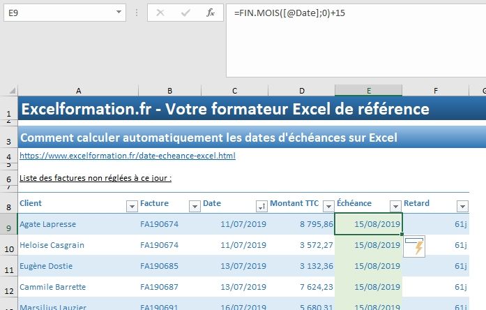 Excel formation - 035 Calcul date échéance - 09