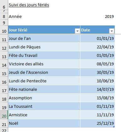 Excel formation - 037 Calcul de jours fériés - 01