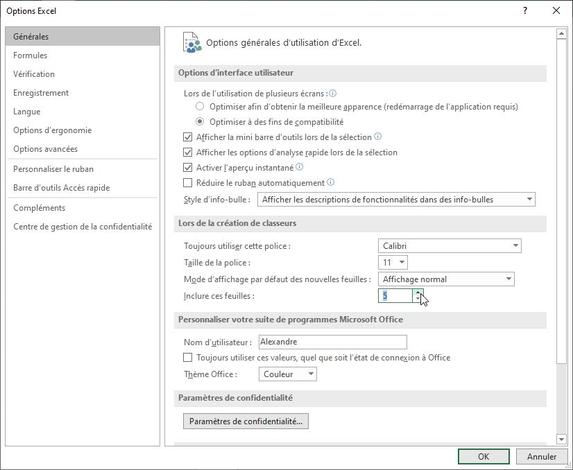 Excel formation - 039 Modifier nombre de feuilles par défaut - 06