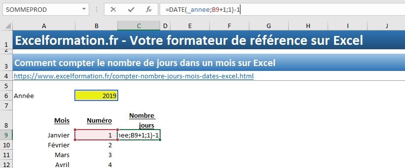 Excel formation - 040 Compter le nombre de jour d'un mois - 01