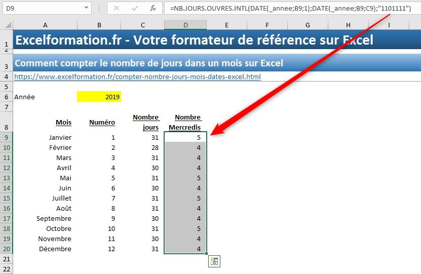 Excel formation - 040 Compter le nombre de jour d'un mois - 08