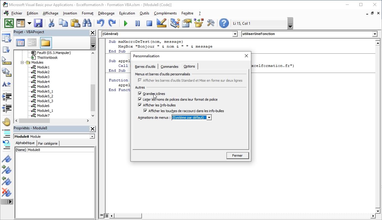 Excel formation - VBA09 Présentation de Visual Basic Editor - 08